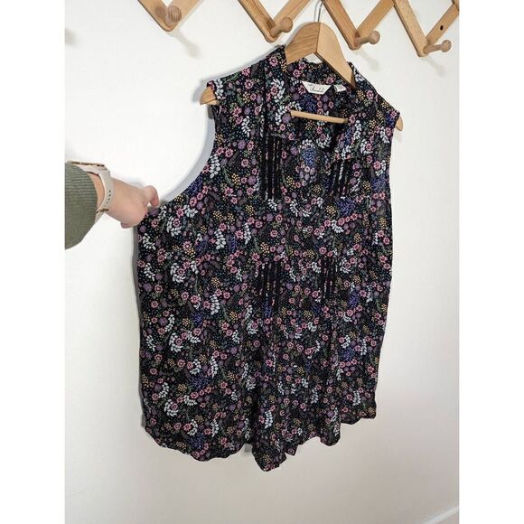 Caffe Marrakesh Black Floral Button Front Sleeveless Tank Top - Size 3X - Picture 4 of 8